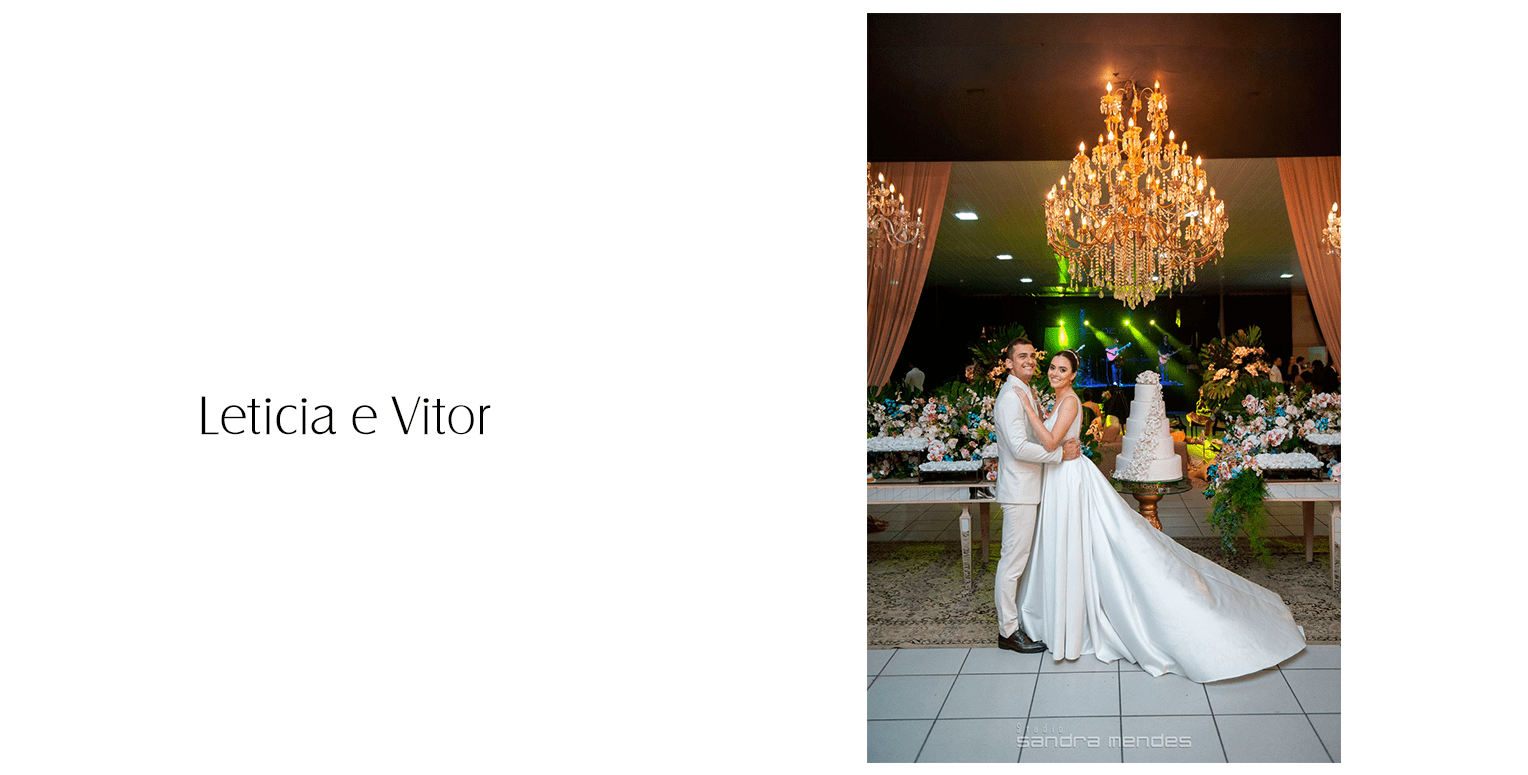Ela subiu ao altar com seu vestido de noiva em alfaiataria impecável: decote quadrado, fechamento de botões nas costas, atemporal e extremamente elegante. O olhar de admiração de Vitor acalmou seu coração e juntos celebraram o matrimônio, encerrando a noite com chave de ouro.
