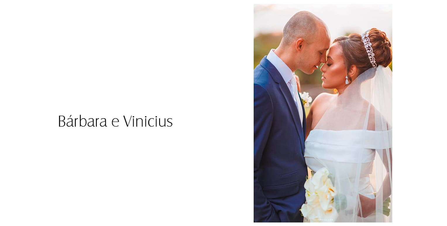 Ao descer as escadas e ir ao encontro de sua mãe e irmão, Bárbara atraiu todos os olhares, arrancando suspiros e encantamento com sua escolha. Um vestido de noiva em alfaiataria, em zibeline glow, que traz um leve toque de brilho e sofisticação, com detalhe de pala no busto, um ombro só, fenda e laço desconstruído na cintura.