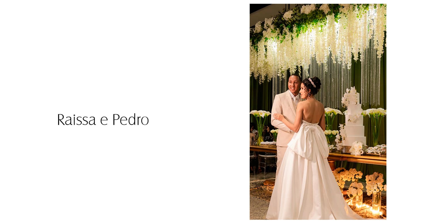 Raissa e Pedro transformaram o amor em casamento, com um pedido à beira-mar e o vestido dos sonhos escolhido na Zephora.